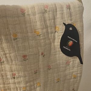 Cotton Throw w/ Flowers